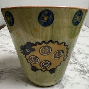 Belinda Brayshaw Pottery Irish Sheep Lamb Pot Vase Green Artist Signed